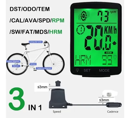 Velocimetro Inalambrico Bicicleta Ciclismo 2.8 Pulgad 3 En 1 Negro — imagen 7 de 7