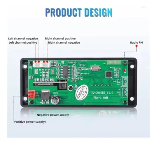Módulo Amplificador Y Mp3 Bluetooth 2×25w Diy Fm Usb Tf Aux Negro 25 W — imagen 2 de 5