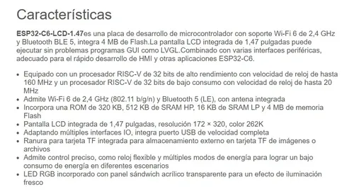 Esp32 C6 Placa De Desarrollo Pantalla 1,47  Wifi 6 Diy Iot — imagen 8 de 9