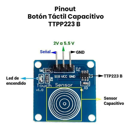 Sensor Tactil Digital Ttp223b Capacitivo Arduino Diy Modulo — imagen 3 de 4