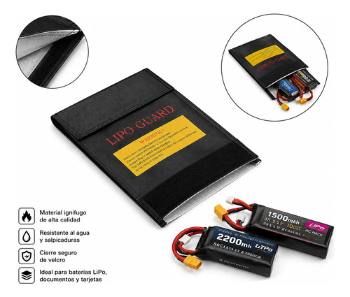 Bolsa Ignífuga 18x23 Baterías Lipo Documentos Dinero Dólares Negro — imagen 4 de 6