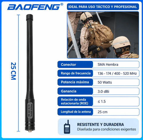 Antena Tactica Baofeng Ar-152 Sma Hembra Vhf Uhf Uv-5r 25cm — imagen 3 de 5