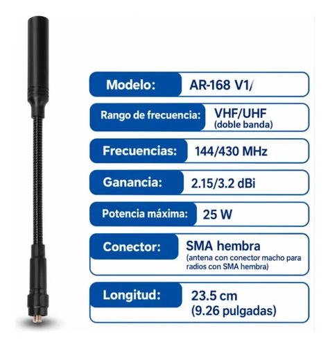 Antena Flexible 23,5cm Sma Hembra Para Baofeng Uv-5r Ar-152 — imagen 7 de 7