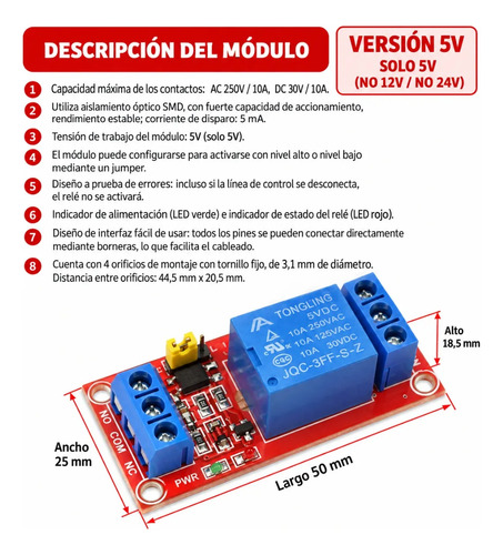 Modulo Rele 1 Canal 5v Optoacoplado Para Arduino Esp32 — imagen 2 de 8