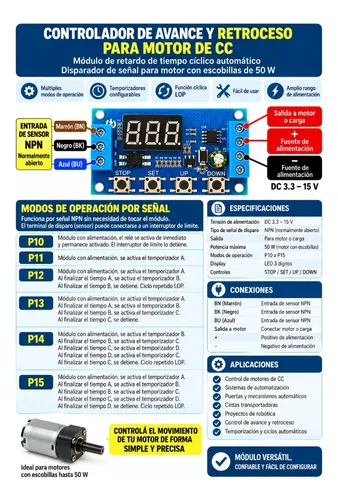 Controlador Motor Dc Avance Retroceso Cíclico Npn 50w — imagen 3 de 11