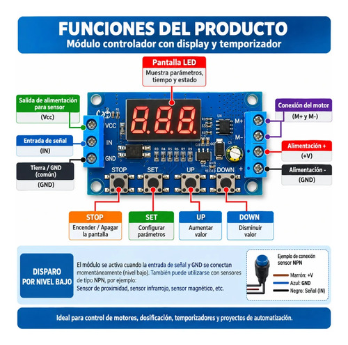 Controlador Motor Dc Avance Retroceso Cíclico Npn 50w — imagen 10 de 11