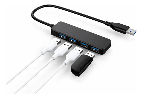 Hub Usb 2.0 De 4 Puertos Ultra Delgado Para Computadora Negro