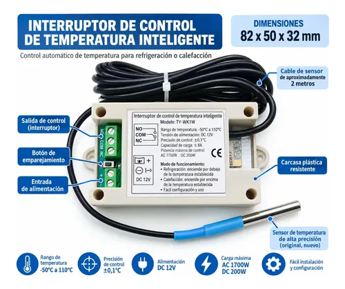 Termostato Wifi 12v Control Temperatura Tuya Smart Sensor — imagen 6 de 7