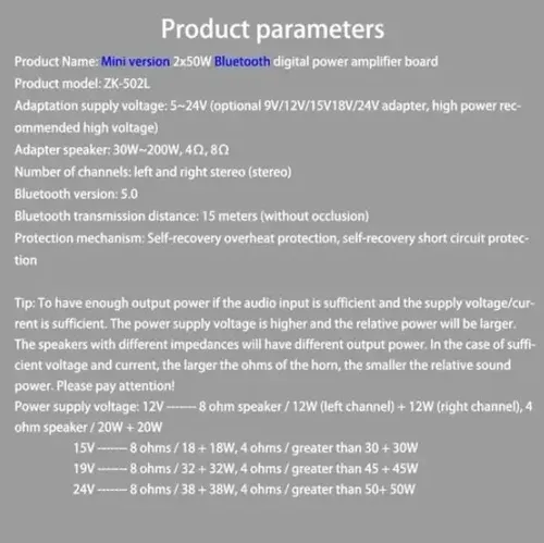 Mini Amplificador 100w Rms 50w+50w Bluetooth Placa Modulo Negro 100 W — imagen 5 de 5