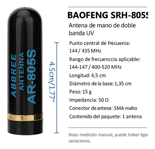 Mini Antena Sma-m Abbree Srh805s Para Handys Vhf Uhf — imagen 8 de 8