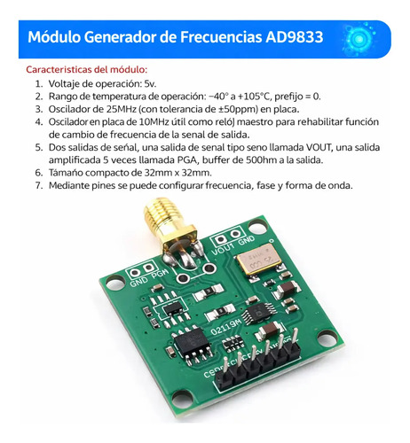 Ad9833 Modulo Generador De Señales Dds 0 A 12.5mhz — imagen 4 de 4