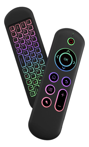 Control Remoto Air Mouse Con Teclado Y Luz Rgb Giroscopio Tv Negro