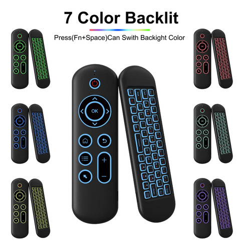 Control Remoto Air Mouse Con Teclado Y Luz Rgb Giroscopio Tv Negro — imagen 2 de 10
