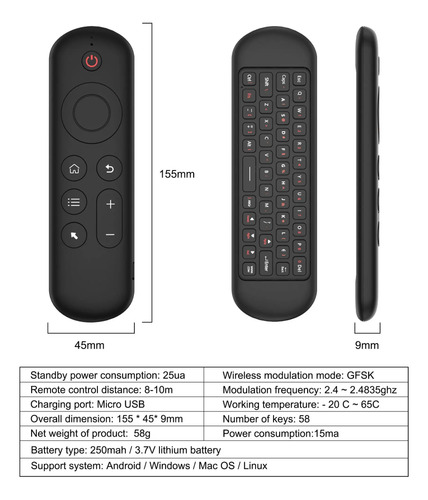 Control Remoto Air Mouse Con Teclado Y Luz Rgb Giroscopio Tv Negro — imagen 5 de 10
