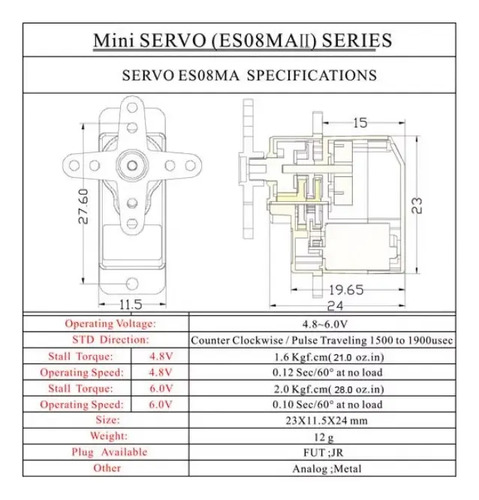 Servo Analogico Emax Es08ma Radiocontrol Arduino Metalico — imagen 4 de 4
