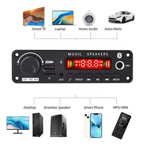 Placa Amplificadora Bluetooth 5.0 400w 4x100w Mp3 Fm Usb Negro 400 W — imagen 2 de 8