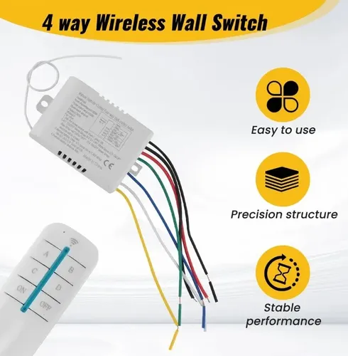 Interruptor Receptor Inalambrico 220v 4 Canales + 1 Control Blanco — imagen 6 de 9