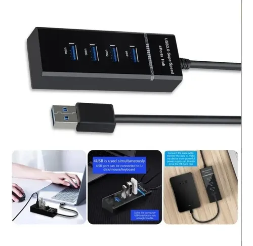 Hub Usb 3 En 1 De 4 Puertos Transferencia Datos Alta Velocid Negro — imagen 4 de 4