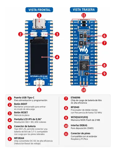 Placa Rp2040 Con Pantalla Desarrollo Usb-c Raspberry Pi Pico — imagen 3 de 7