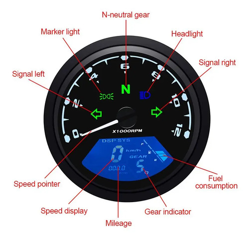 Velocímetro, Odómetro, Tacómetro Lcd De 12000rpm Para Moto — imagen 2 de 8