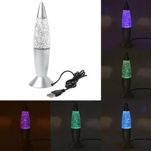 Lampara De Lava Led Con Purpurina Conexión Usb Plata — imagen 3 de 10