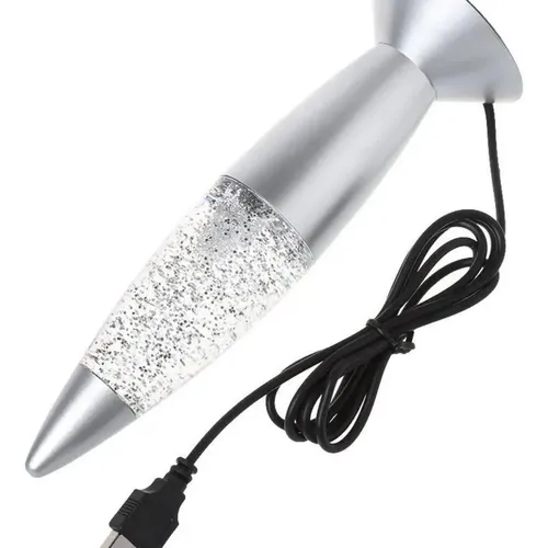 Lampara De Lava Led Con Purpurina Conexión Usb Plata — imagen 6 de 10