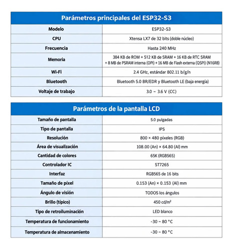 Pantalla Esp32-s3 5  Táctil Ips 800x480 Wifi Bluetooth — imagen 5 de 8