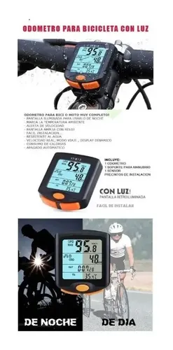 Velocimetro Odometro Para Bicicleta Computadora Agua Luz Avs Negro/naranja — imagen 3 de 8